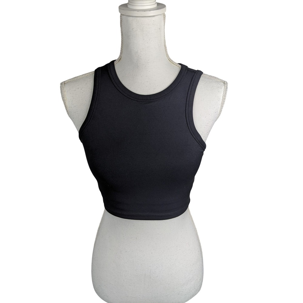 Paragon Womens Black Racerback Sports Bra Crop Top Ribbed Logo Size S